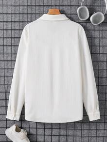 SHEIN Teen Boys' White Pleated Textured Fabric Minimalist Silhouette Shirt, Casual, Collegiate, Comfortable, Fashionable, Versatile, Soft Fabric, Suitable For Daily Wear, School, Outings, Parties, Holidays, Summer Beach Vacation - White - View 5