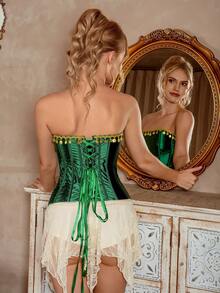 Myrelith Sequin Patchwork Design Strapless Fashionable & Elegant Shapewear Top - Dark Green - View 2