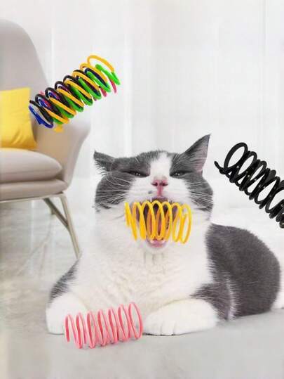 4/8/12/16/20/24/28/32/40 件彩色弹簧猫玩具，适合室内玩耍 - 互动创意猫玩具，可消磨时间并保持健康，坚固耐用的塑料弹簧拍咬狩猎小猫玩具，可进行有趣的锻炼