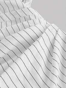 SHEIN MOD Plus Size Black White Stripe Print Cross-Wrap Ruffle Long Sleeve Women Dress,Business Women Clothes,Beach Women Outfits,Graduation Dress - Black and White - View 3