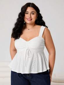 Solflare 2026春夏新款休闲日常穿搭，适合派对、通勤、返校、约会、居家、生日派对等多种场合，无袖针织提花上衣，白色，大码女装 - 白色 - 查看 3