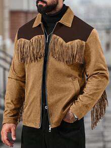 Manfinity Nomadique Men's Solid Color Long Sleeve Thermal Lined Single Breasted Casual Loose Jacket, Autumn Mens Country Concert Outfit Rodeo Outfits For Men - Multicolor - View 5