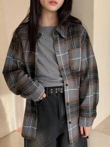 Dazy Kids Tween Girls Plaid Woven Shirt - Grey - View 5