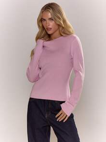 MUSERA Pull col rond tricoté à manches longues, décontracté pour les vacances, l'aéroport, les jours fériés, la rentrée scolaire en hiver, élégant pour le printemps et l'été - Lilas - Voir 3