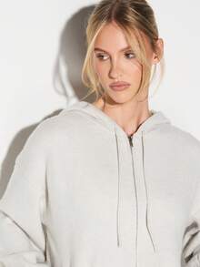 KIZN Oversized Zip-Up Hooded Cardigan With Long Sleeves And Ribbed Knit Texture For Casual Layering - Grey - View 6