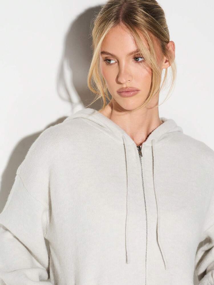 KIZN Oversized Zip-Up Hooded Cardigan With Long Sleeves