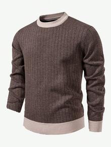 Manfinity Mode Men's Casual Thermal Lined Crew Neck Long Sleeve Sweater, Autumn/Winter - Coffee Brown - View 3
