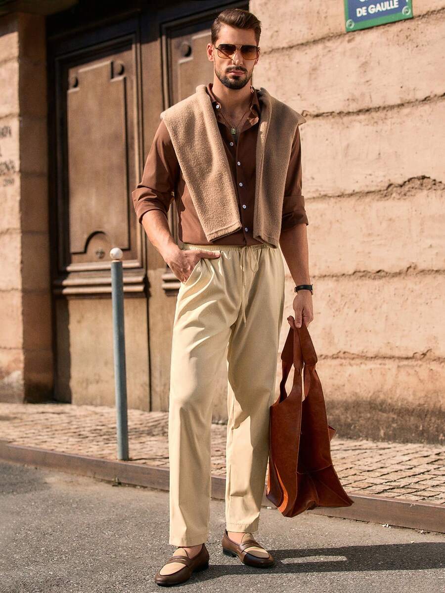 HIMLAND 2pcs/Set Men's Casual Long Sleeve Shirt Set - Multicolor - View 1