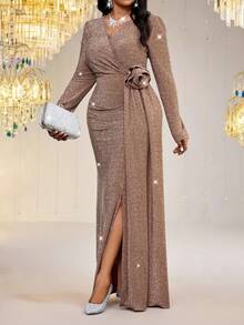 Fleurora 大码时尚派对香槟色裹身裙 - 香檳色 - 查看 1