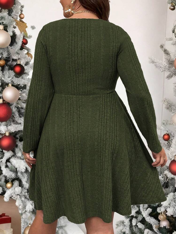 Plus Size Women's Ribbed A-Line Dress Fall Cloth For Women