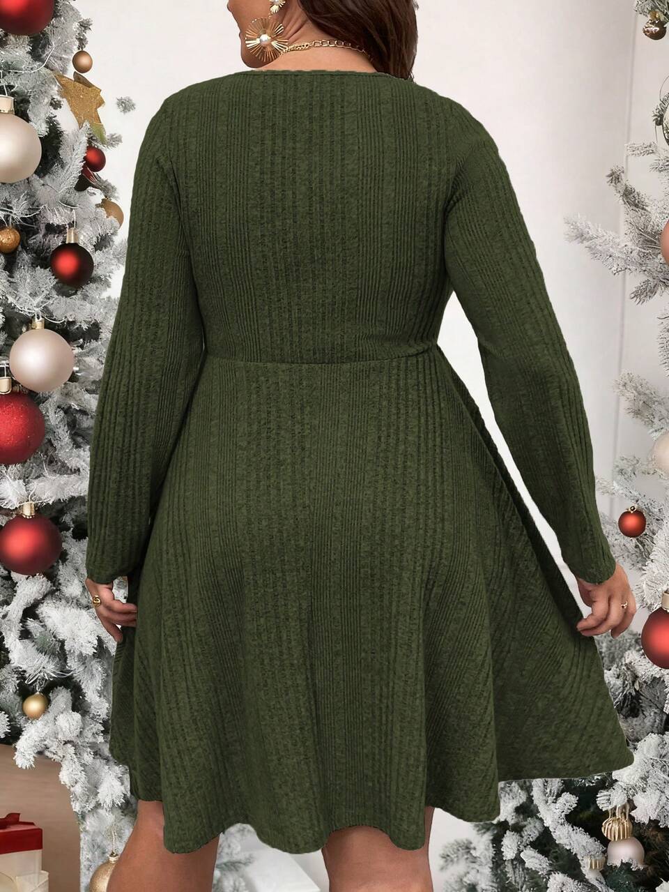 Plus Size Women's Ribbed A-Line Dress Fall Cloth For Women