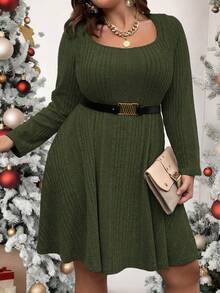 Vionelle Plus Size Women's Ribbed A-Line Dress Fall Cloth For Women