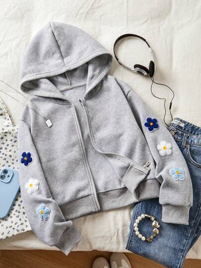 SHEIN Explorewe Chaqueta/abrigo para niñas preadolescentes, chaqueta de sudadera con lazo de unicolor y moda, tela de sudadera acolchada y cómoda, decoración de mangas con lazo, estilo juvenil y enérgico, adecuado para la temporada de regreso a la escuela o para uso diario al aire libre