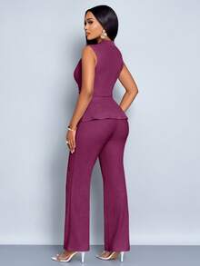 SOLERSUN Elegant Workwear Waist-Cinching Suit - Purple - View 2
