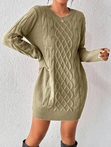 Rafferiza Women's Twist Knit Sweater Dress For New Year Clothes - Khaki - View 4