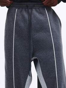 SUMWON Pantalones de chándal holgados con paneles laterales de corte y costura en tono blanco, detalle de ribete, cintura con cordón, pantalones casuales de estar por casa lisos - Multicolor - Ver 6