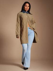 Radiana Women's Casual Commuter Colorblock Turndown Collar Button-Front Long Cardigan, Autumn/Winter,Sweaters For Women,Spring To Summer, - Brown - View 7