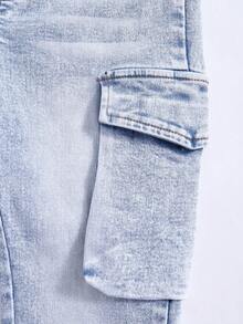 Tween Girls Jeans, Versatile Casual Flare Leg Jeans With Distressed Wash, Elastic Waist, Suitable For Spring, Summer, Autumn, Winter