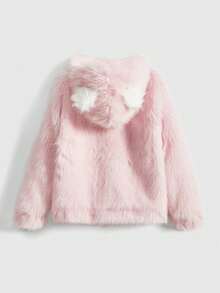 ROMWE Cute Kawaii 3D Ear Faux Fur Women Jacket - Pink - View 2