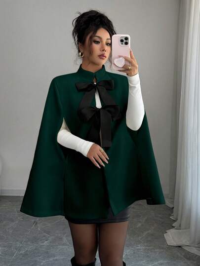 Rafferiza Fashionable Elegant Loose Fit White Wool Blend Cape Jacket For Women