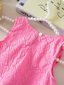 SHEIN Baby Girls' Elegant Sleeveless Bow Decor Ruffle Mesh Dress, Minimalist Fashion For Spring/Summer - Pink - View 3