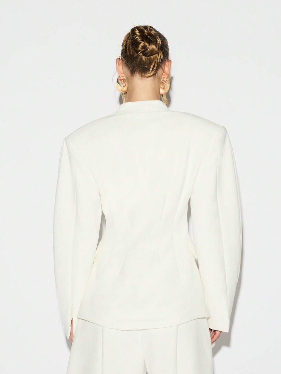 KIZN Shoulder Pad Balloon Sleeve Blazer With Metal Buckle