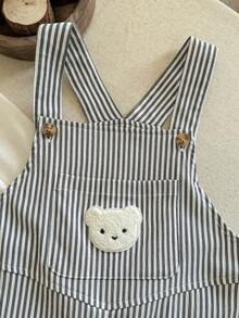 Pixure   Young Boy Woven Striped Bear Graphic Bib Overall Jumpsuit,جمبسوت,Striped Jumpsuit,Overalls, Boy Clothes,ملابس شتويه