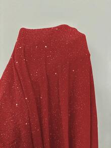 Eryvara Burgundy Red Sequin Bodycon Dress With V-Neck, Backless, Ruffled, Slit And Spaghetti Straps Maxi Women Outfit - Red - View 6