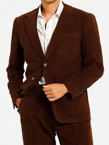 Manfinity Mode Men's Solid Color Lapel NeckLong Sleeve Casual Corduroy Blazer - Brown - View 1