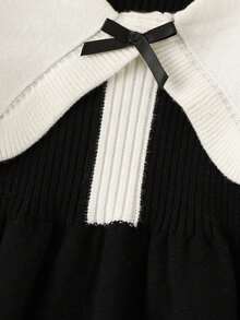 Sukienka sweterkowa z kołnierzykiem polo dla malucha, sukienka dzianinowa z długim rękawem i kokardką, styl uniwersytecki, odpowiednia do noszenia na co dzień, na wyjścia, święta i imprezy, może być prezentem