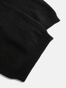 SHEIN 青少年女孩休闲日常黑色钩针装饰圆领长袖修身毛衣和钩针装饰裤子套装 - 黑色 - 查看 4