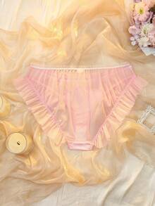 DelicateAllure Bragas de encaje con diseño de parches y talle bajo para tallas grandes - Rosa Pálido - Ver 6