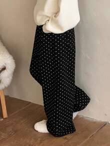 DAZY Tween Girls Polka Dot Print Wide Leg Jeans, Fall - Black - View 4