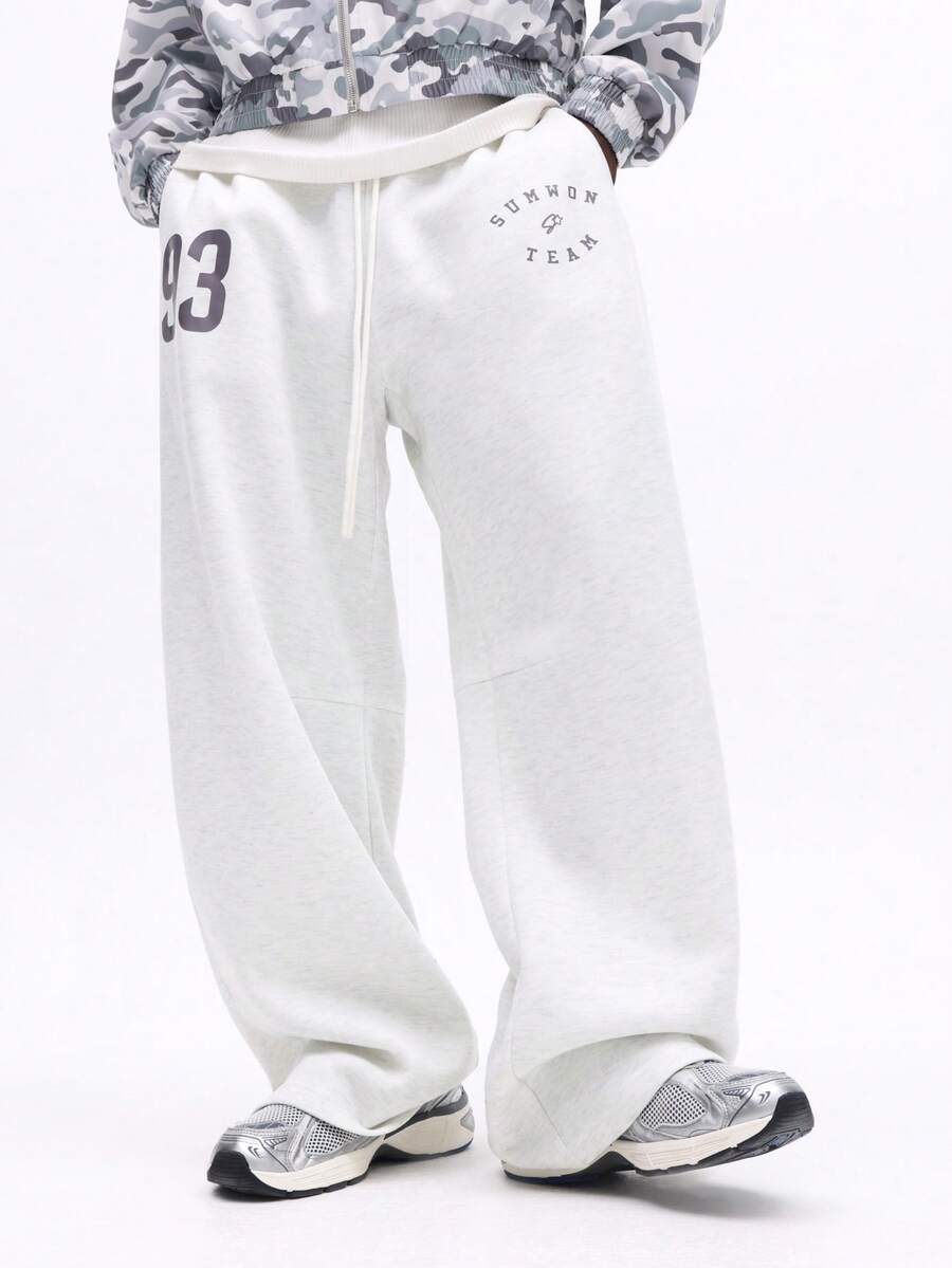 SUMWON Relaxed Fit Graphic Sweatpants With Number Print And Drawstring Waist For Casual Everyday Comfort - Light Grey - View 1