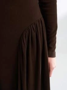INAWLY Women's Casual Solid Color Flared Knit Dress, Autumn - Coffee - View 7