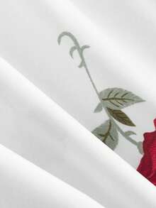 SHEIN MOD 白色底座玫瑰花泡泡袖帝國腰仙女中長裙