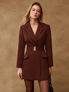 MOTF PREMIUM STRUCTURED SHORT BLAZER DRESS, AUTUMN/WINTER - Rust Brown - View 4