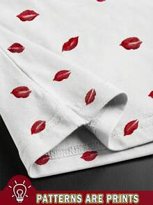Rovax Women's Sexy V-Neck Full Print Short Sleeve T-Shirt, Lip Print, Fashion Streetwear, Couple Gift - Multicolor - View 4