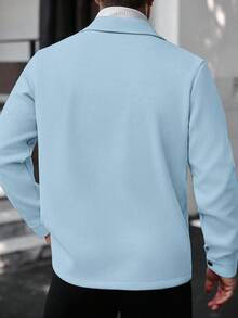 Manfinity CasualCool Men Solid Color Casual Overcoat, Suitable For Autumn And Winter Sky Blue Button Overcoat