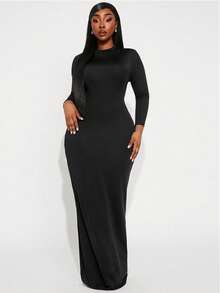 SHEIN SXY Vestito basic essenziale elegante senza tempo, taglia comoda, colore unito, vestibilità slim, adatto per primavera/estate, Ibiza, Nashville, Rave, modesto, chic - nero - Visualizzare 8