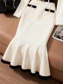 Franclia 女士时尚优雅撞色美人鱼连衣裙 - 黑與白 - 查看 4