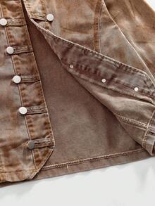 ROMWE MEN Grunge Punk Men's KPOP Autumn Double-Breasted Casual Punk Retro Denim Jacket