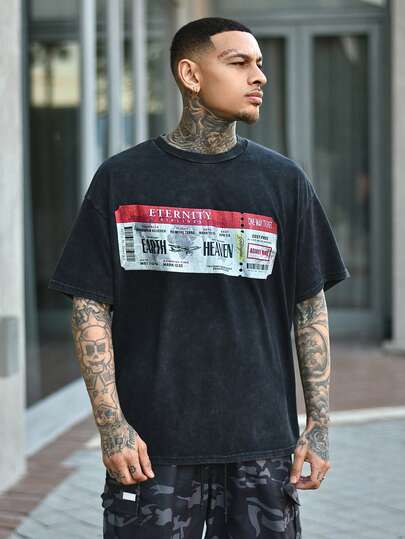 Devon Thys 1 件男士圆领短袖 T 恤，复古雪洗工艺，棉质 T 恤，图案，节日礼物