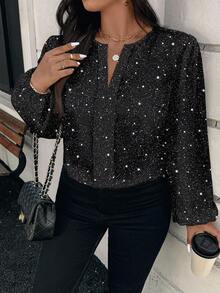 SHEIN CURVE+ Áo sơ mi dài tay rộng rãi in họa tiết cỡ lớn cho nữ, áo cánh mùa thu - trắng - Xem 3