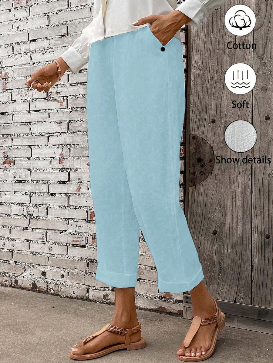 Breezaya Women's Elastic Waist Pockets Loose Casual Harem Pants Fall Cloth For Women - Baby Blue - View 1