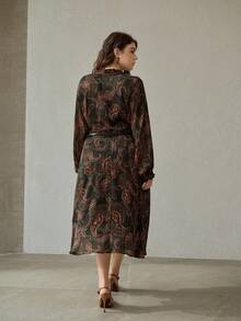 MOTF PREMIUM AUTUMN/WINTER BOHEMIAN CHIC PAISLEY PRINT LONG SLEEVE DRESS - Green - View 4