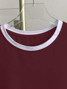 Resyla Áo thun cổ tròn in nơ tương phản dành cho nữ, mùa hè - Màu Đỏ Sâu - Xem 3