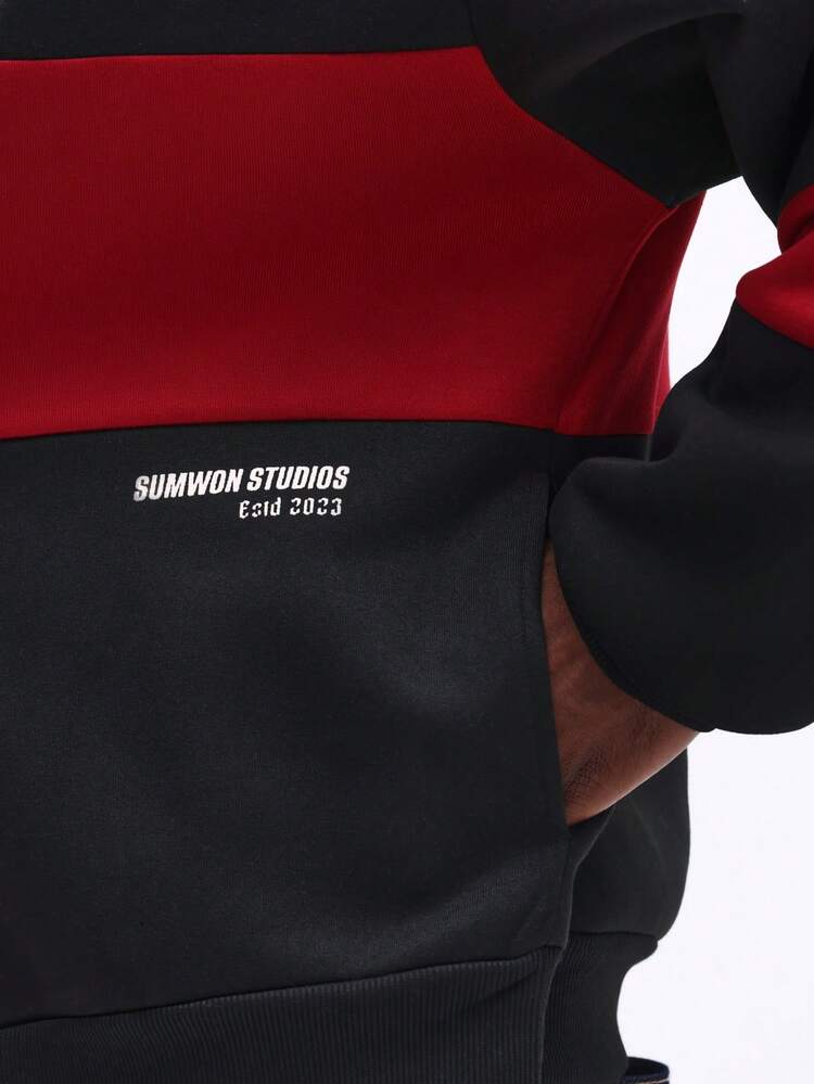 Mock Neck Color Block Panelled Sweatshirt