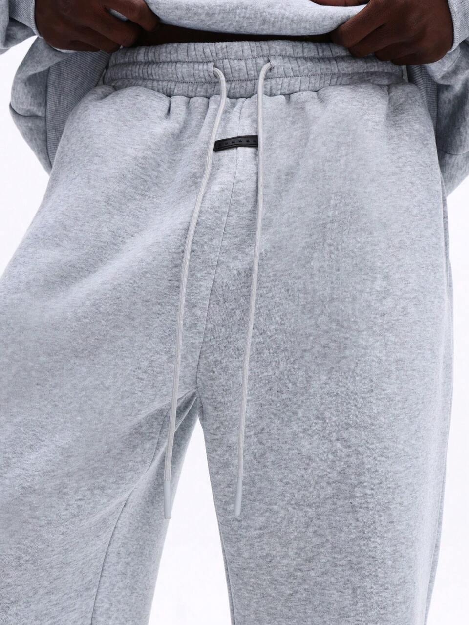 SUMWON Heathered Light Grey Pullover Hoodie And Cuffed Jogger Co-Ord Set With Drawstring Details
