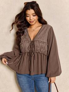 Elaquor Plus Size Women's Cute Blouse, French Chocolate Brown Shirt, Long Sleeve Ladies Top, Autumn Office Evening Birthday Elegant Traditional Greek Goddess - Coffee Brown - View 1